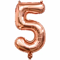 Folieballon cijfer 5 roségoud - 70 cm