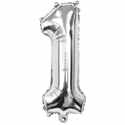 Folieballon cijfer 1 zilver 70cm