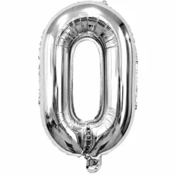 Folieballon cijfer 0 zilver - 70 cm