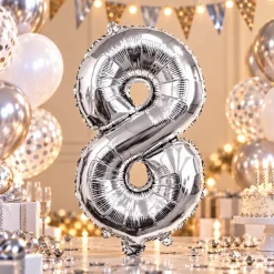 Folieballon cijfer 8 zilver - 70 cm