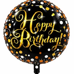 Folieballon Happy birthday rond zwart/goud - 33 cm