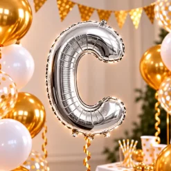 Folieballon letter C zilver- 35 cm