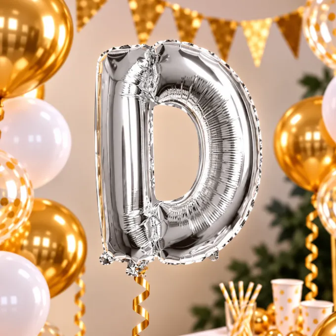 Folieballon letter D zilver - 35 cm