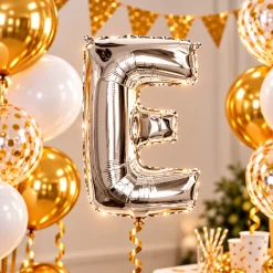 Folieballon letter E zilver - 35 cm
