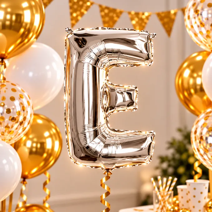 Folieballon letter E zilver - 35 cm