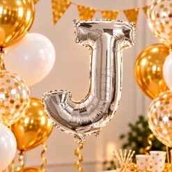 Folieballon letter J zilver - 35 cm