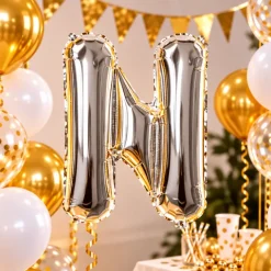 Folieballon letter N zilver - 35 cm