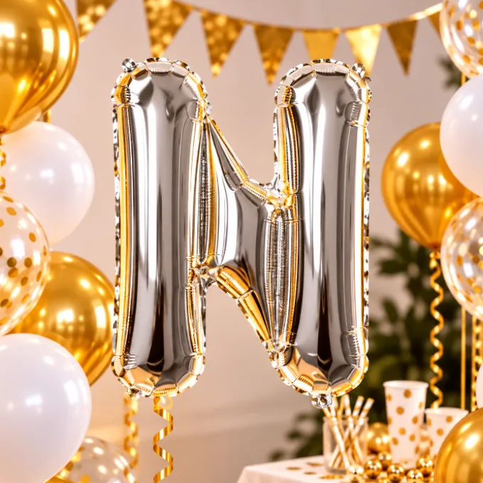 Folieballon letter N zilver - 35 cm