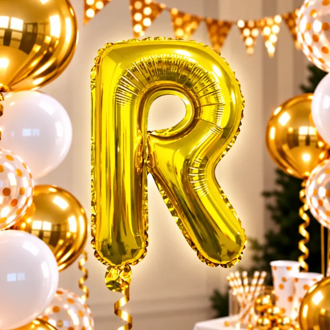 Folieballon letter R Goud - 35 cm