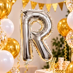 Folieballon letter R zilver - 35 cm