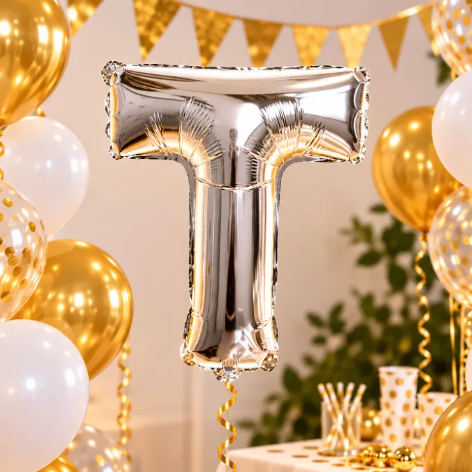 Folieballon letter T zilver - 35 cm