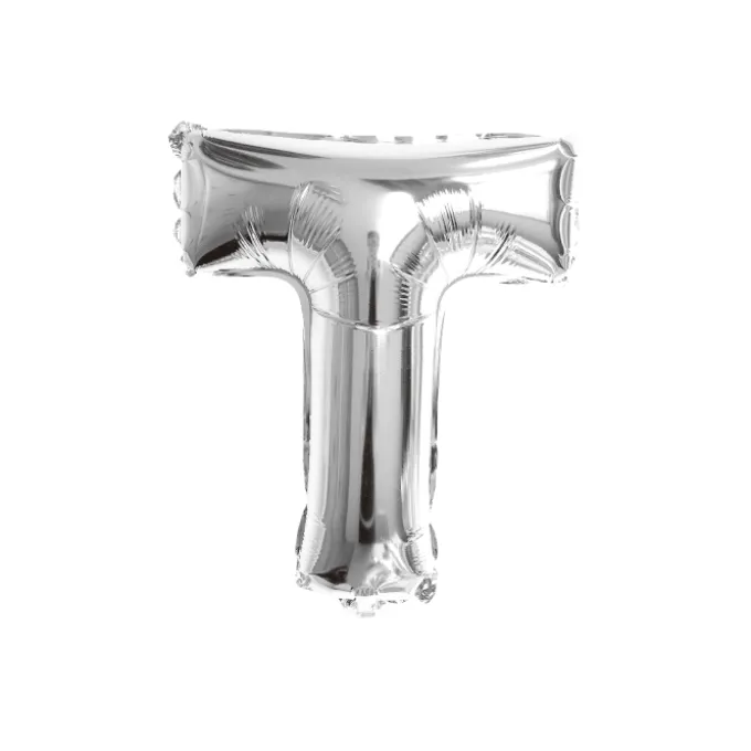 Folieballon letter T zilver - 35 cm