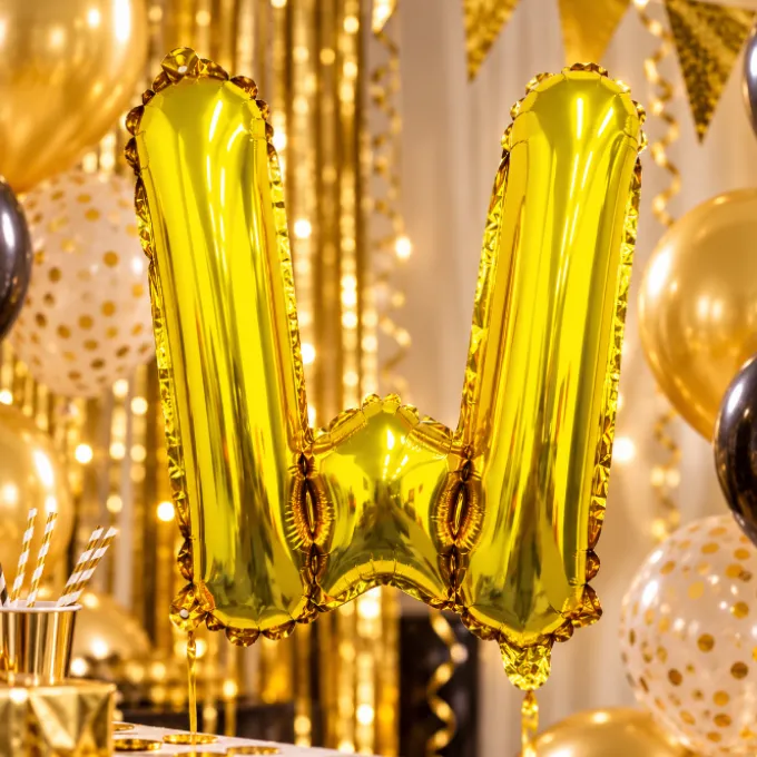 Folieballon letter W goud - 35 cm