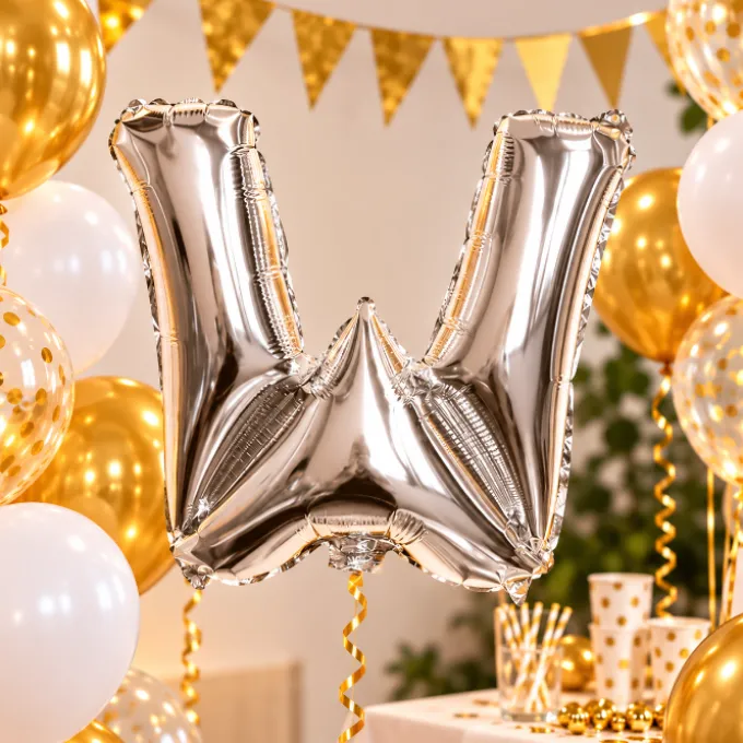 Folieballon letter W zilver - 35 cm