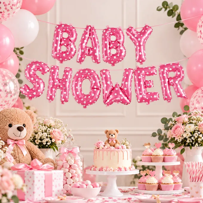 Folieballonnen slinger Babyshower roze meisje - 40 cm