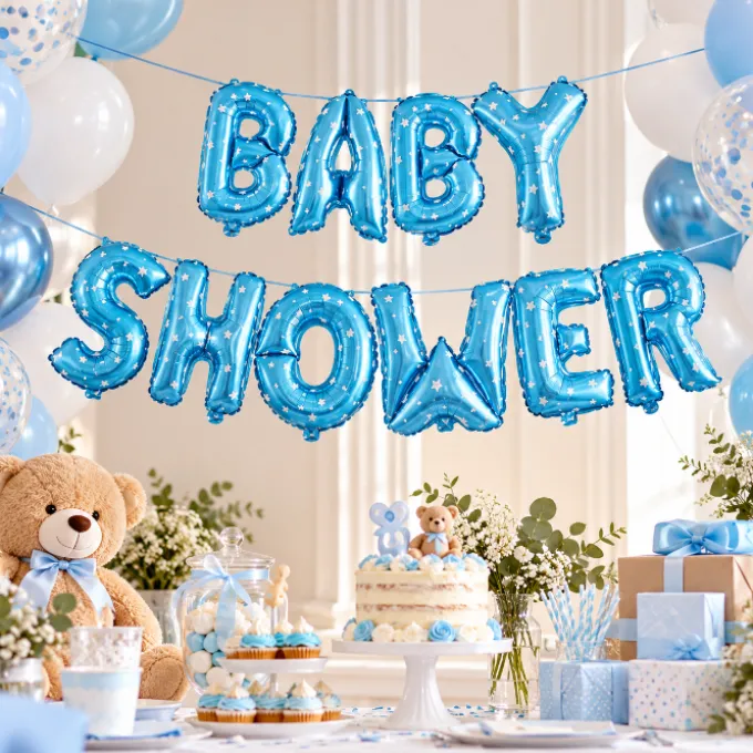 Folieballonnen slinger Babyshower blauw jongen - 40 cm