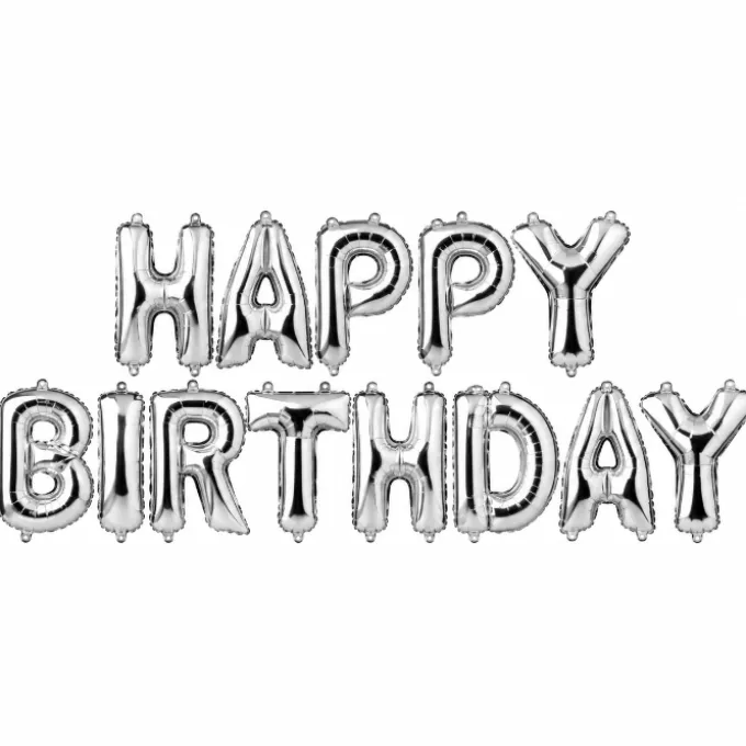 Folieballonnen slinger Happy birthday zilver 38cm