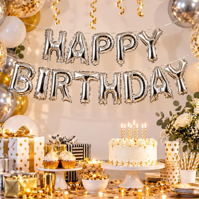 Folieballonnen slinger Happy birthday zilver 38cm