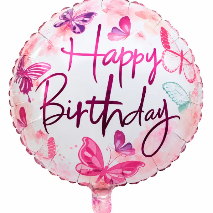 Folieballon rond Happy birthday roze - 33 cm