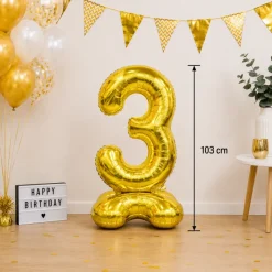 Folieballon staand XXL 3 goud - 103 cm