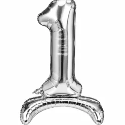 Folieballon staand 1 zilver - 68 cm