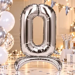 Folieballon staand 0 zilver - 68 cm