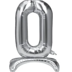Folieballon staand 0 zilver - 68 cm