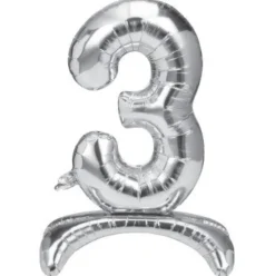 Folieballon staand 3 zilver - 68 cm