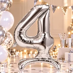 Folieballon staand 4 zilver - 68 cm