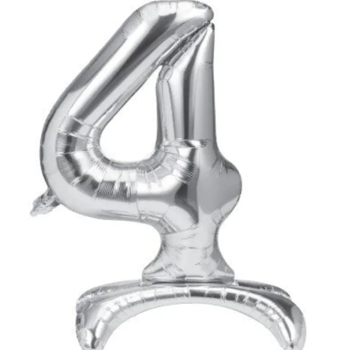 Folieballon staand 4 zilver - 68 cm