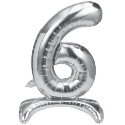 Folieballon staand 6 zilver - 68 cm