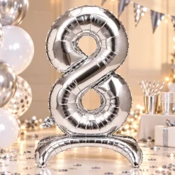 Folieballon staand 8 zilver - 68 cm