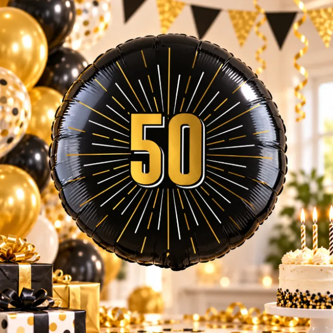 Folieballon zwart/goud 50 jaar