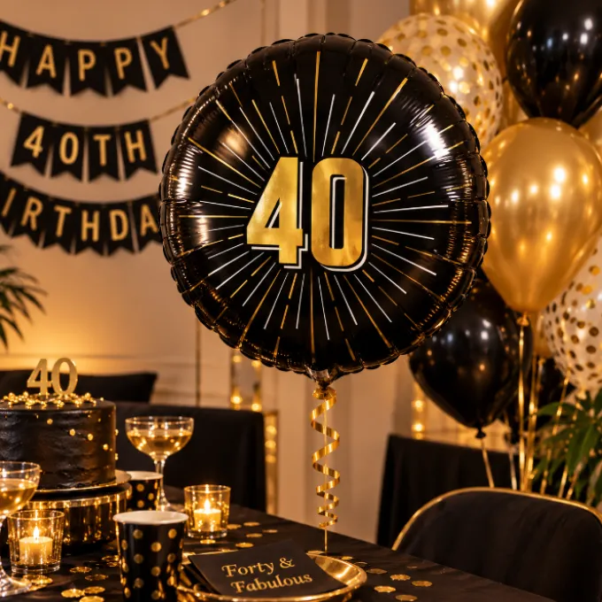 Folieballon zwart/goud 40 jaar