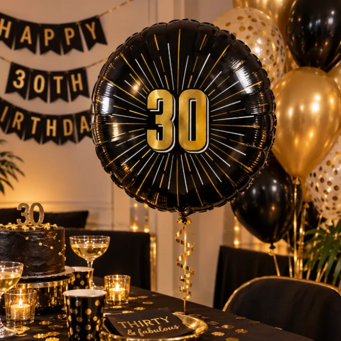 Folieballon zwart/goud 30 jaar