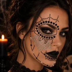 Gezichtsjuwelen Halloween zwart/zilver