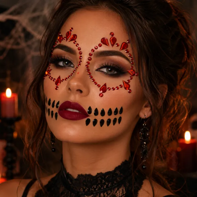 Gezichtsjuwelen Halloween zwart/rood