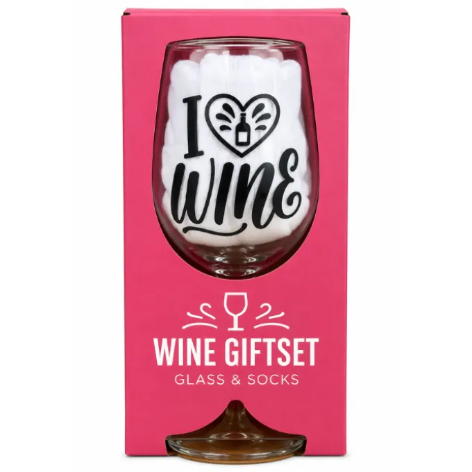 Giftset Wine Glass & Socks I Love Wine