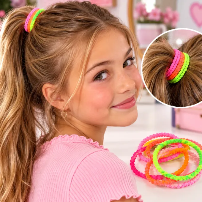 Haarelastieken neon dun meerkleurig 10 stuks