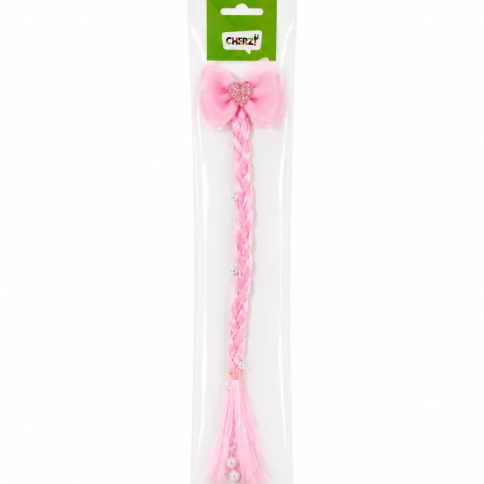 Haarextension met strikje en parels roze