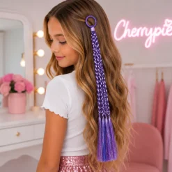 Haarextensions gevlochten lichtpaars met glitter