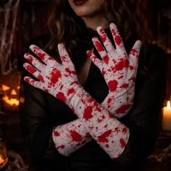 Handschoenen Halloween lang rood/wit