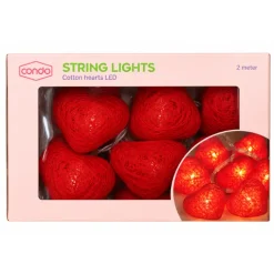 Hartjes lichtsnoer rood 10 ballen 2m