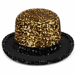 Hoed met pailletten goud/zwart