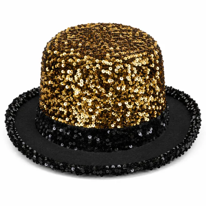 Hoed met pailletten goud/zwart