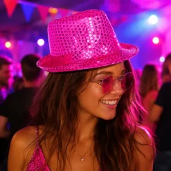 Hoed pailletten fuchsia/roze