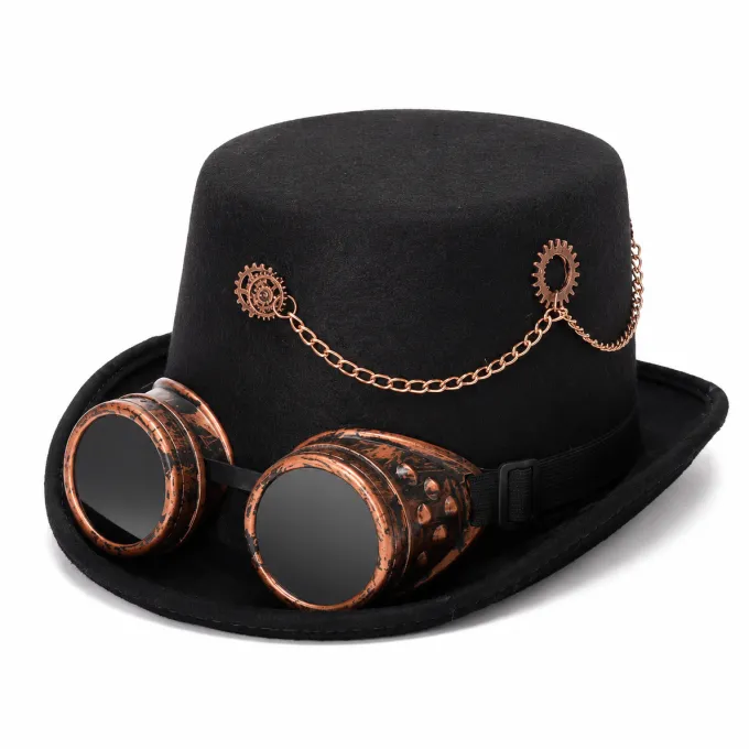 Hoed steampunk zwart met bril