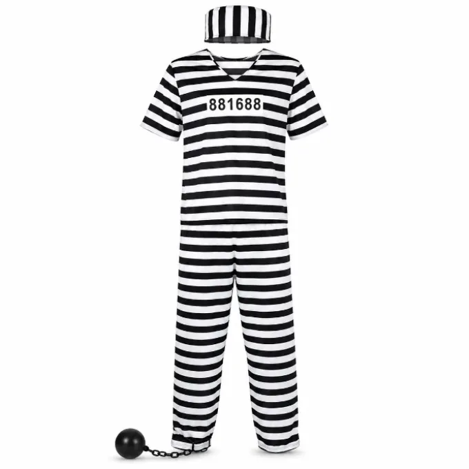 Kostuum gevangene one size zwart/wit
