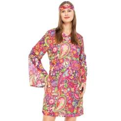 Kostuum hippie jurk en haarband S/M