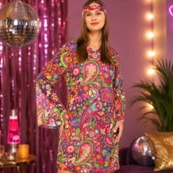 Kostuum hippie jurk en haarband S/M